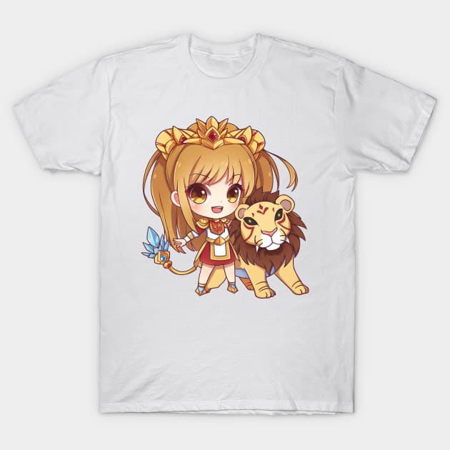 Leo the Lion Chibi Zodiac Anime Girl T-Shirt by peachycrossing